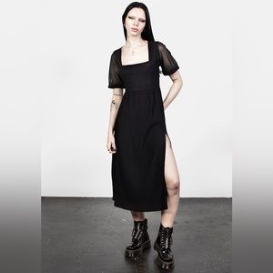 Disturbia Ammit Midi Dress with Sheer Sleeves- plus size goth stretch US 16